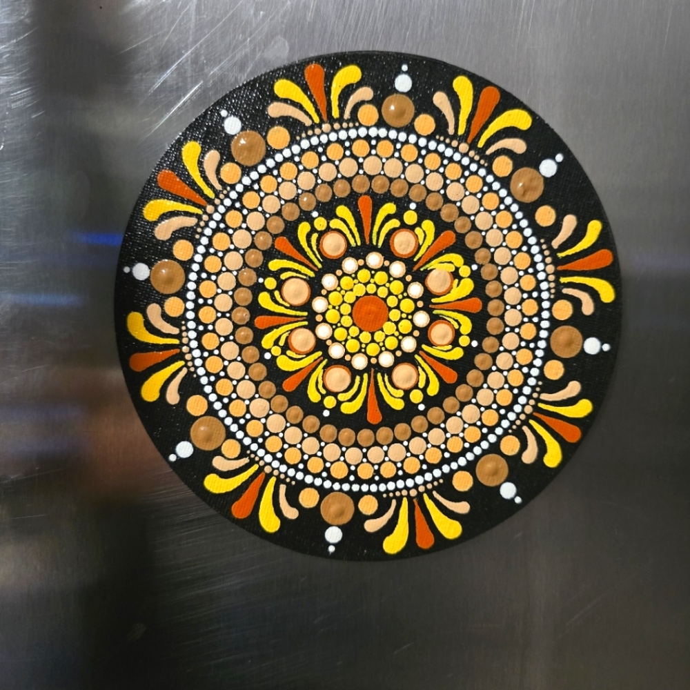 6" Handpainted Mandala Large Magnet Boho Hippie FolkArt DotArt - Picture 2 of 5